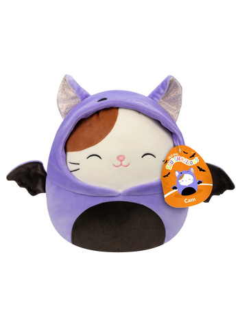 Squishmallows mačka Cam u ljubičastom kostimu šišmiša, 20 cm