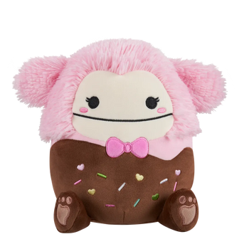 Squishmallows ružičasti bigfoot Brina u čokoladi s ružičastom leptir kravatom, 20 cm