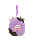 Squishmallows Clip-On ljubičasto-crna krava Alexie s leptir kravatom, 9 cm