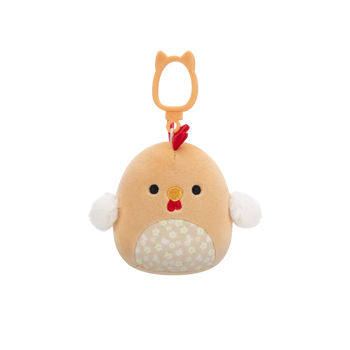 Squishmallows Clip-On smeđi pijetao Rutie s cvjetnim trbuhom, 9 cm