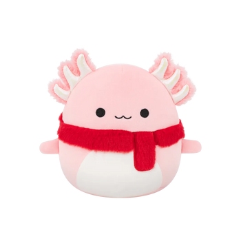Squishmallows ružičasti aksolotl Archie s pahuljastim šalom, 30 cm