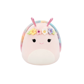 Squishmallows ružičasti puž Silvina s duginom školjkom i cvjetnom krunom, 20 cm