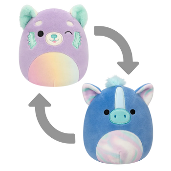 Squishmallows 2 u 1 ljubičasta crvena panda Lexis/plavi morski konjic, 13 cm
