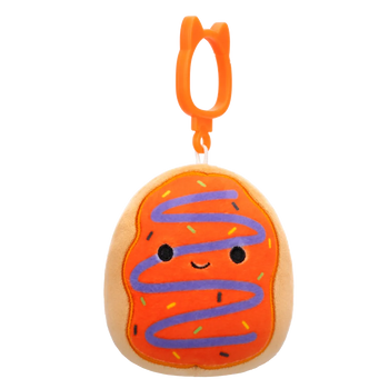 Squishmallows Clip-On narančasta smrznuta krafna s ljubičastom rosom Jay, 9 cm