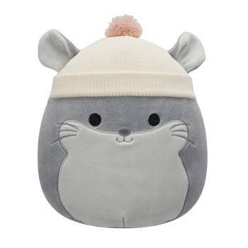 Squishmallows Camilo, siva činčila Camilo sa svijetlosmeđom pletenom kapom, 20 cm