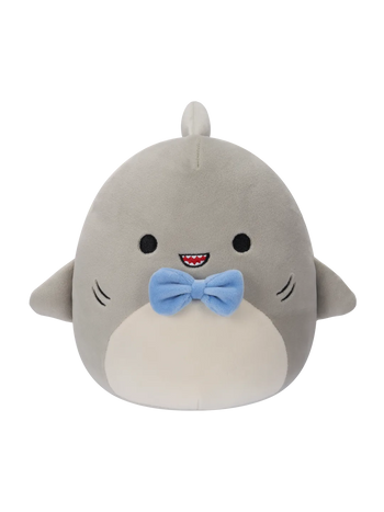 Squishmallows sivi morski pas Gordon s plavom leptir kravatom, 20 cm